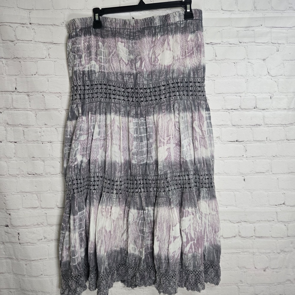 Metro Wear mermaid grunge Cotton Guaze Crinkle Crochet lace tiered maxi Skirt M